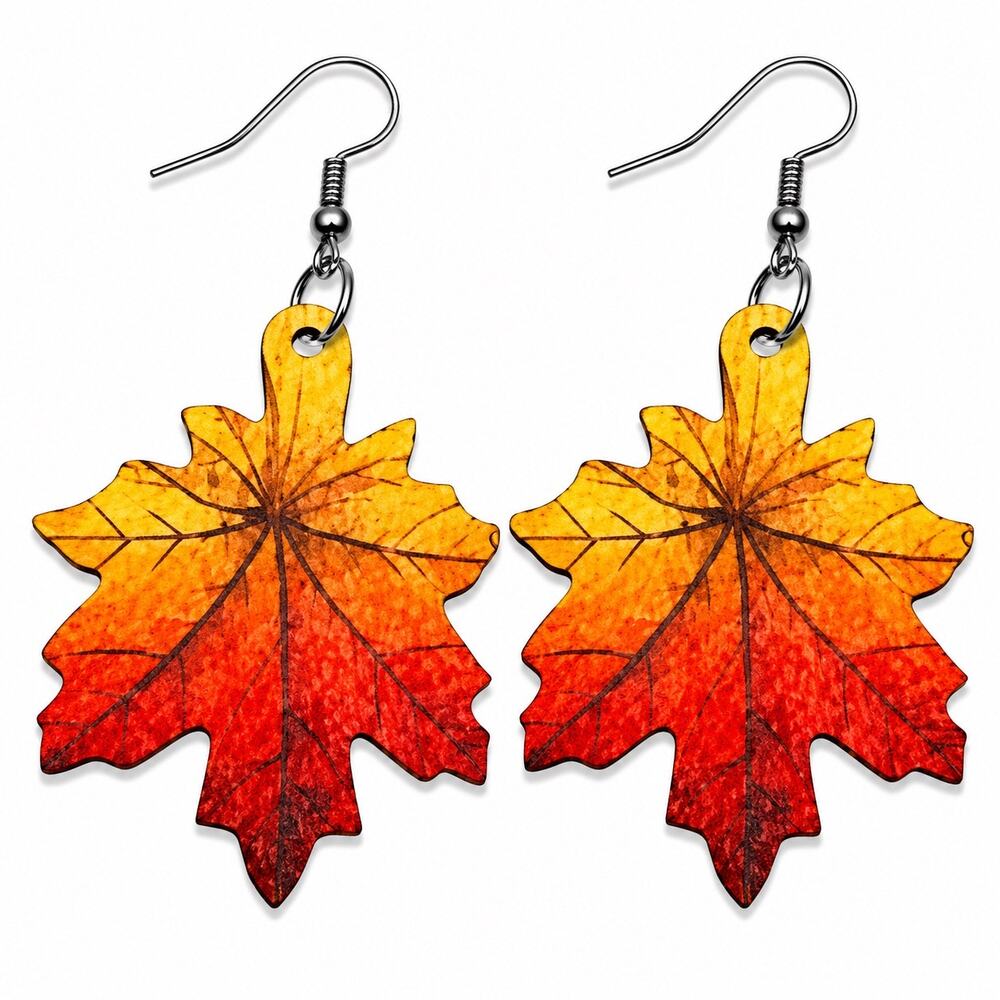 Fall Maple Leaf Dangle Earrings Yellow Orange Red NWOT